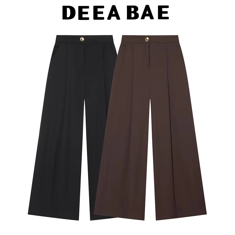 DEEABAE Women's high waisted wide leg pants simple and versatile slimming and casual straight leg pants summer new style