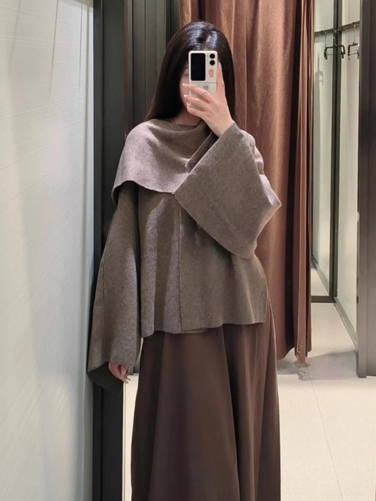 

Korean Sle Wrap Knitted Sweater Coat New Autumn Winter Women's High Faion Scarf Cowl Ne Long Sve round Ne Coat