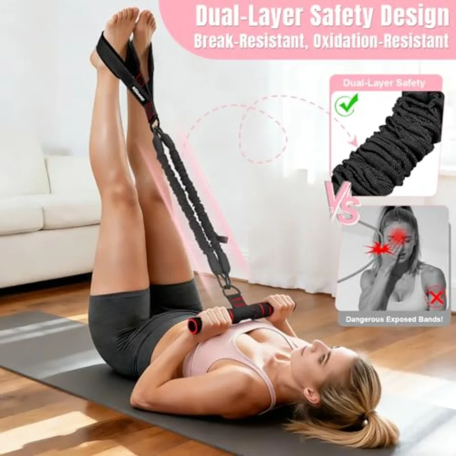 Multifunction pedal resistance band with handle for home gym use, latex-free TPE material, black color, 3-tube adjustable resis view 4