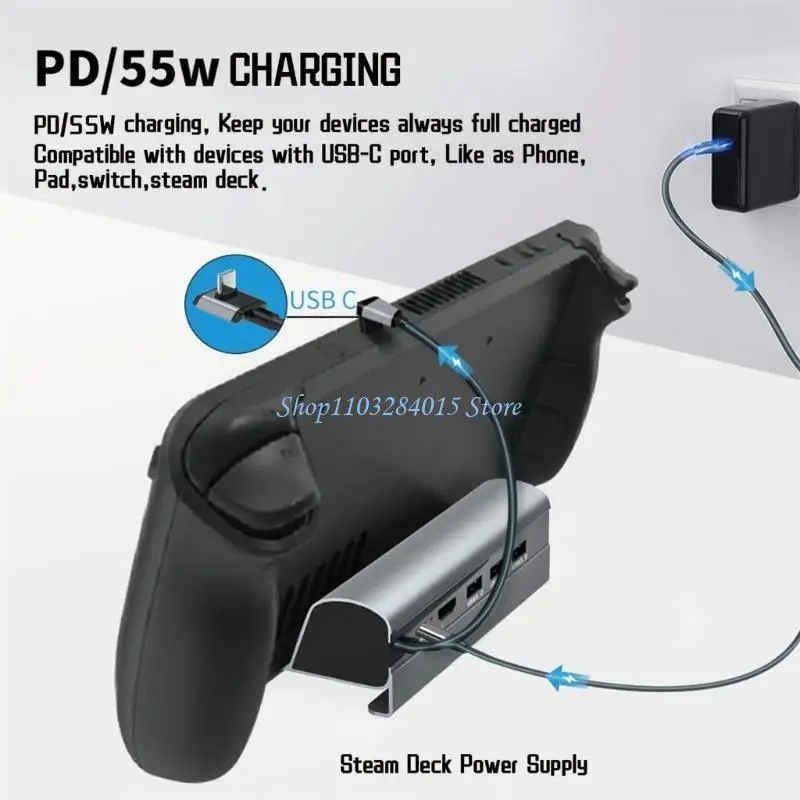 

Док-станция R6FF из сплава USB C Зарядный концентратор 6 в 1 для док-станции Steam Deck 1000M Lan