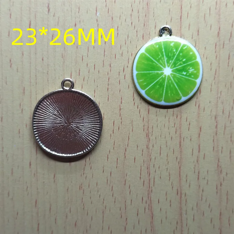 10pcs Metal Enamel Green Lime Charm Lemon Fruit Charm Pendant for Necklaces Earring Bracelet Keychain DIY Jewelry Finding