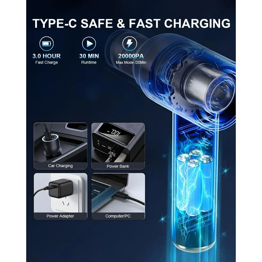 مكنسة سيارة محمولة لاسلكية 20000Pa عالية الطاقة 4 في 1 مكنسة محمولة باليد مع محرك بدون فرش وبطارية 5200 مللي أمبير في الساعة مثالية للسيارة #2