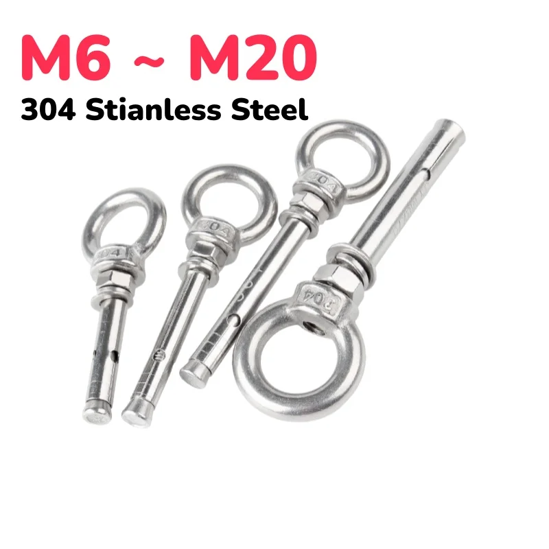 304 Stianless Steel M6 M8 M10 M12 M14 M16 M18 M20  Expansion Bolts With Ring Wall Anchors Eye Screws Length 50mm~300mm