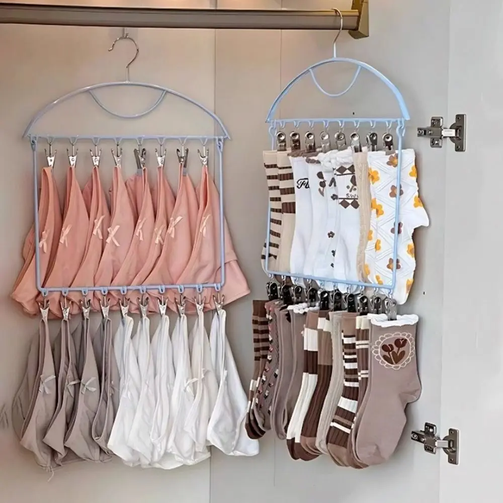 

18 Clips Socks Drying Rack Large Capacity Stainless Steel Underwear Drying Clips Folding Space Saving Hanging Clothes Hanger