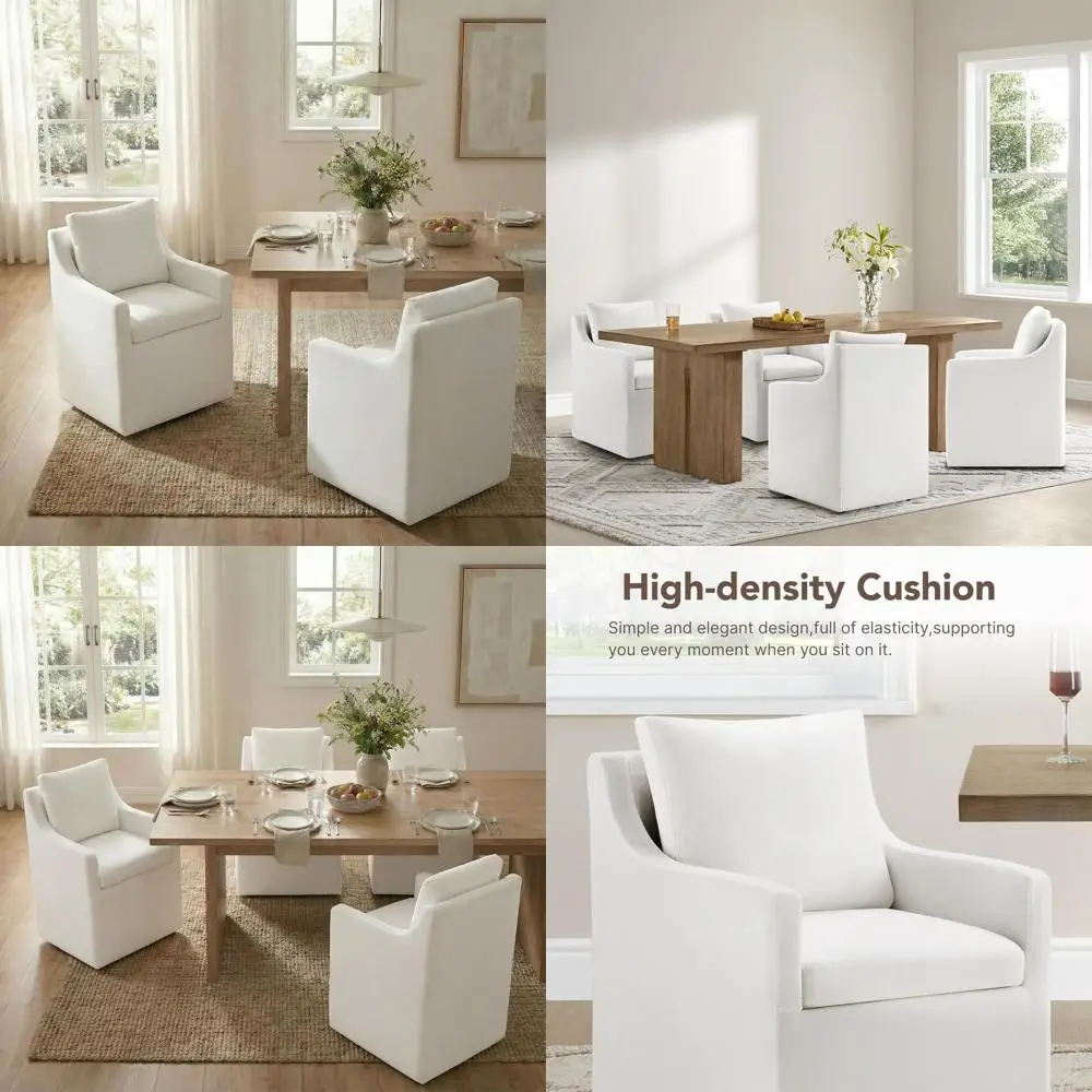 Upholstered Dining Chairs Set o 2, ern Dining Room Chairs with Casters & Washable Cover, Rolling Accent Chair with Hidden Storag