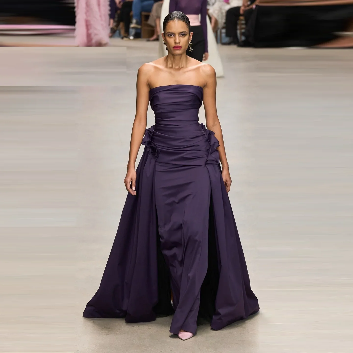 Purple Ball Gown Long Layered Formal Dress Peplum Strapless A Line Prom Gowns Tierred Backless Floor Length Personalized