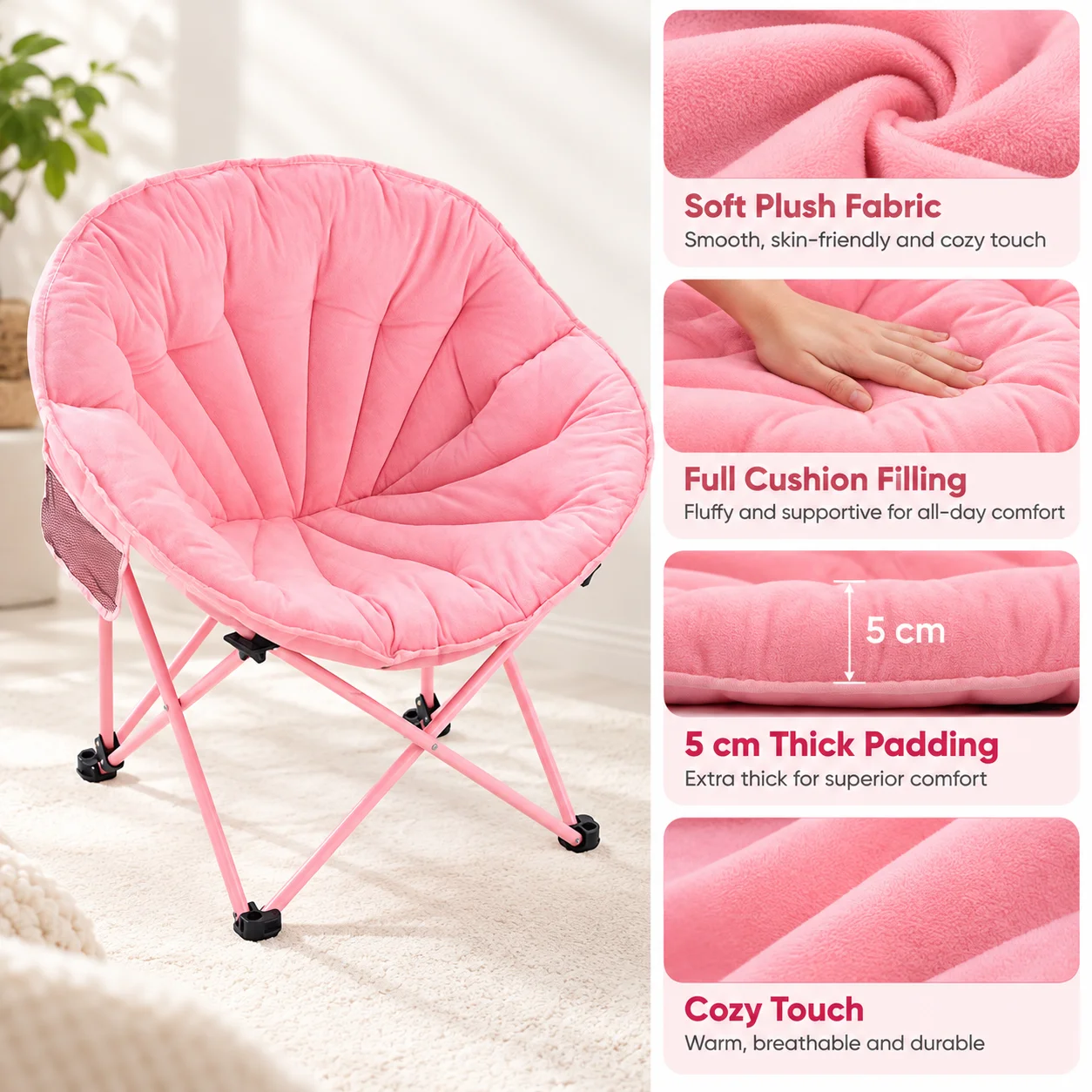 Portable Folding Moon Chair Padded Saucer Camping Chair with Carry Bag for Outdoor Beach Picnic Indoor Dorm view 3