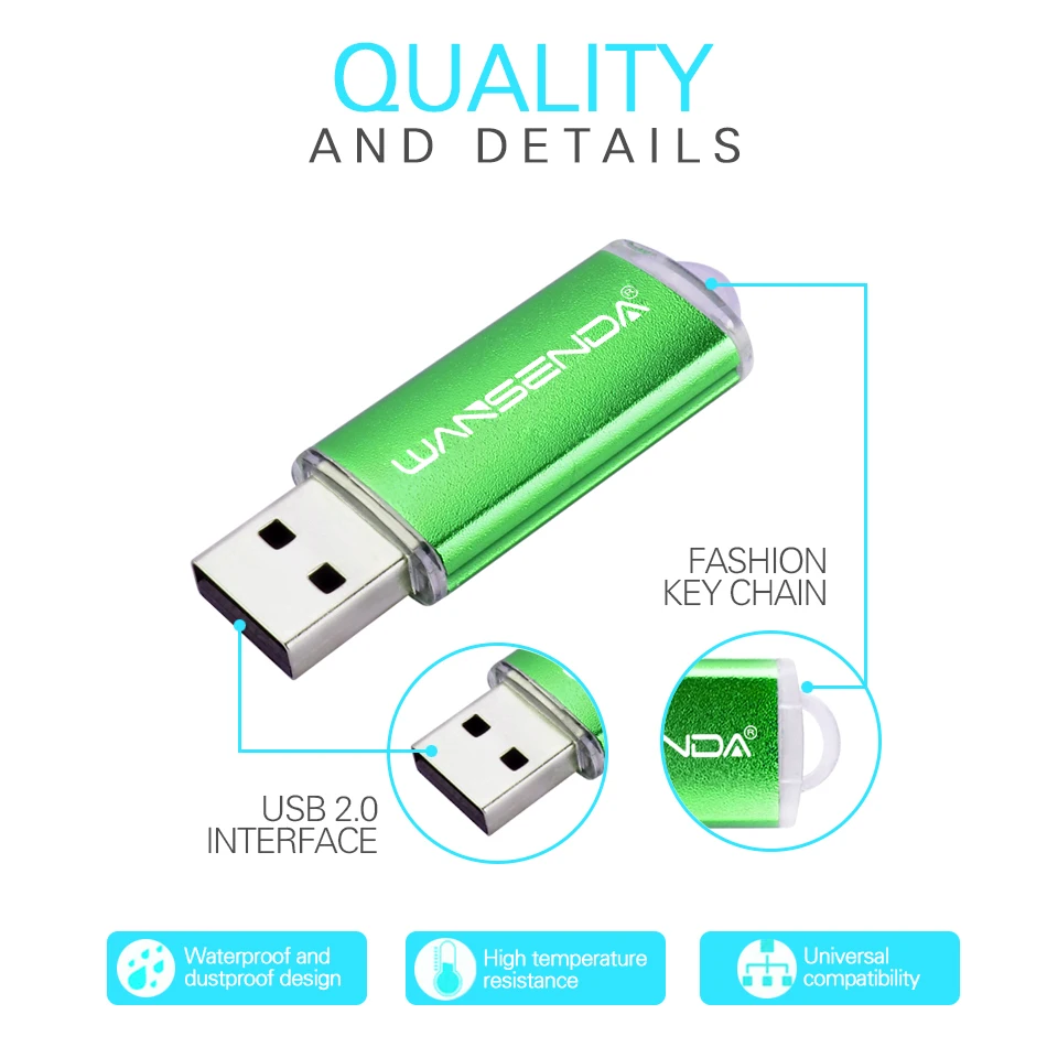WANSENDA USB-Flash-Laufwerk 32 GB Pen Drive 8 GB 16 GB 64 GB 256 GB Mini-Stick USB-Speicherstick 2.0 128 GB Metall-U-Disk
