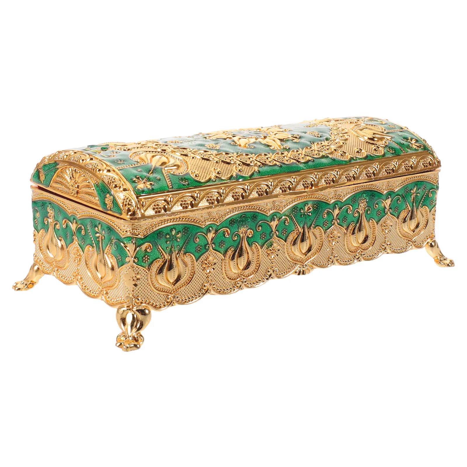 

Floral Embossed Enamel Jewelry Box Vintage Style Decorative Trinket Box for Women Indoor Use Metal Jewelry Storage Case with