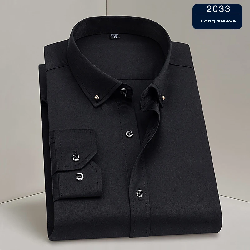 Gran oferta, camisa de vestir de negocios para hombre, moda Formal, fina, clásica, básica, con botones de diamante, camisa blanca Social de manga larga, ropa para hombre