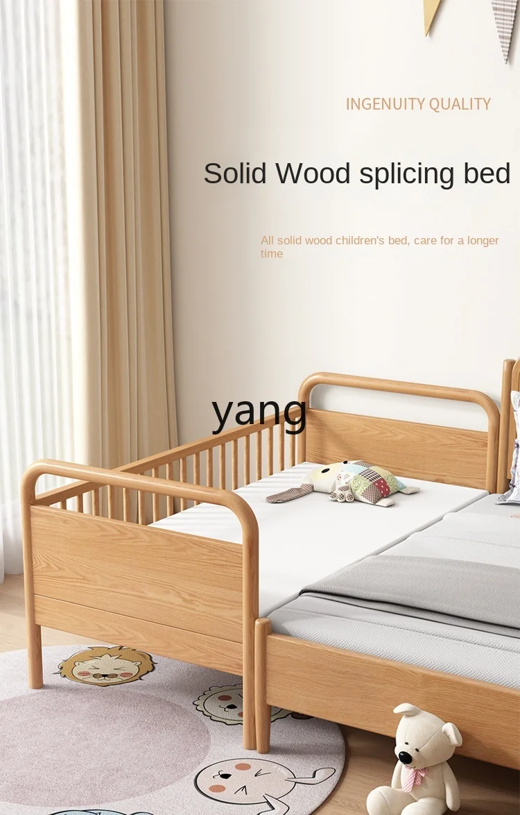 CX-cama de empalme para niños, barandilla de altura ensanchada, cama individual de madera maciza, cama para bebés