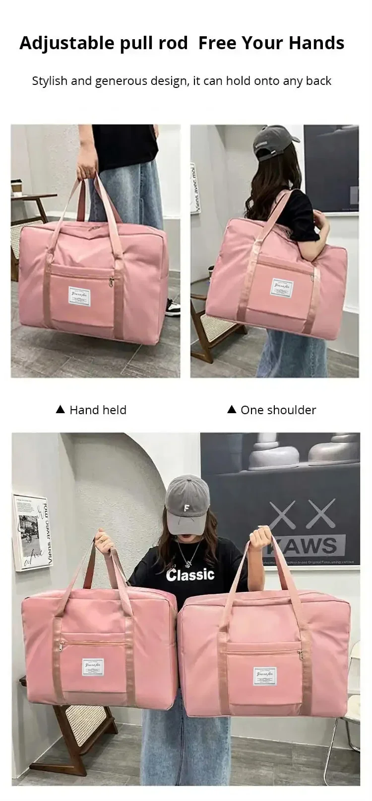 Bolsa de almacenamiento de gran capacidad para viaje, bolsa deportiva portátil con cremallera, versátil, para gimnasio, pequeña, mediana y grande, color rosa/azul/gris, 1 ud.