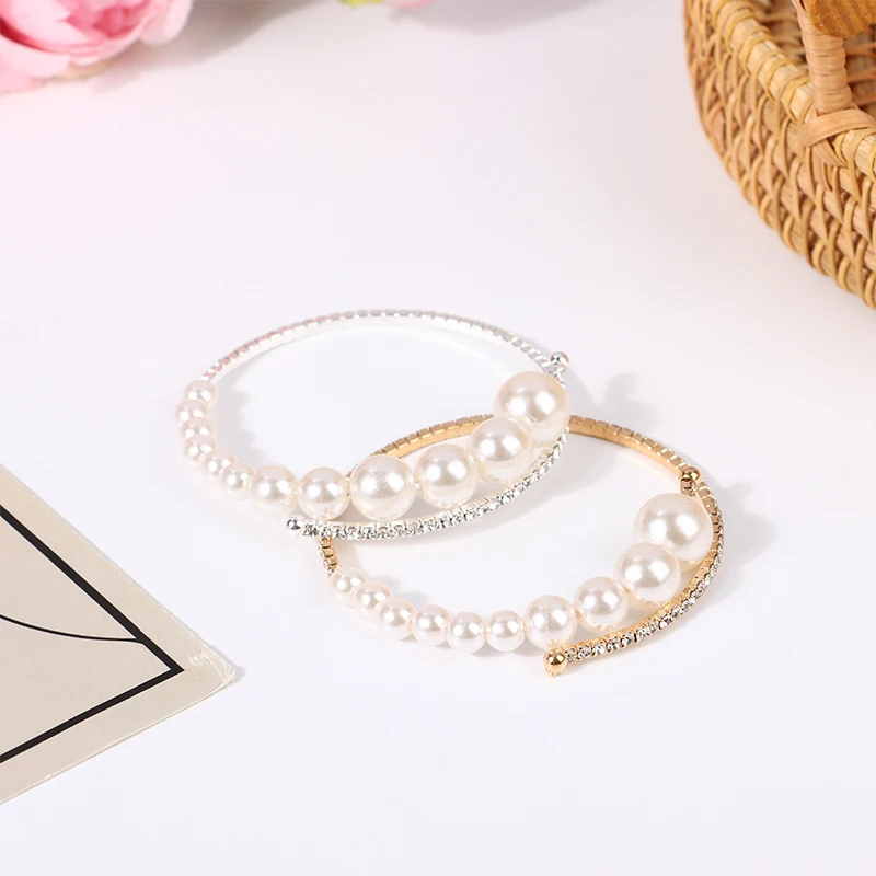 Trendy Rhinestone Jewelry Pearl Bracelets Pearl Jewelry For Women Crystal Open Bangles Gifts