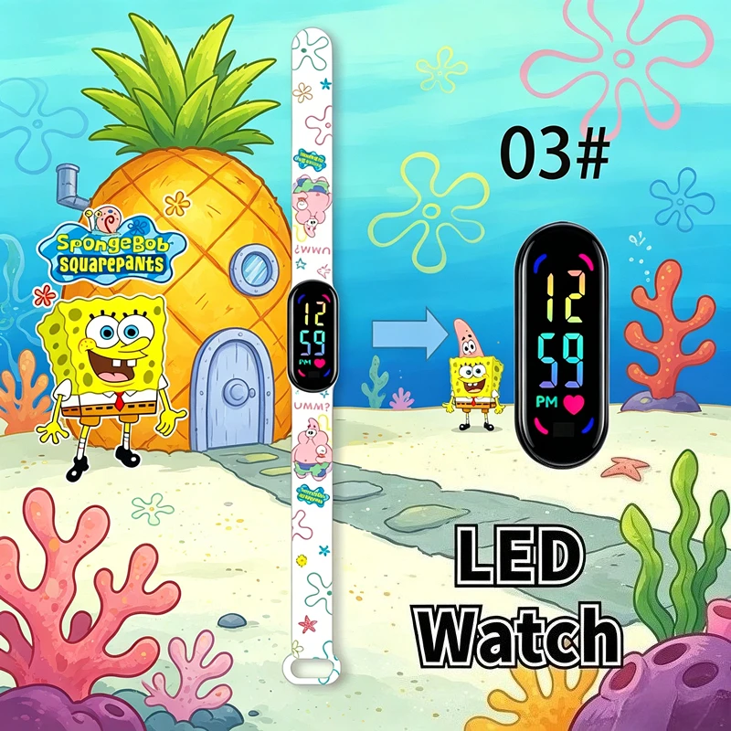 SpongeBob Print Kids LED Watch, Touch Screen Digital Wristwatch, Waterproof Sports Bracelet, Student Electronic Clock view 5