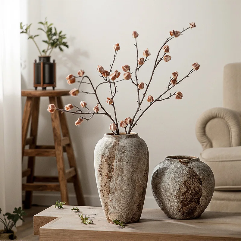 

1Pcs Hydroponic Flower Arrangement Ceramic Vase Mottled Retro Chinese Pottery Jar Living Room TV Cabinet Decoration