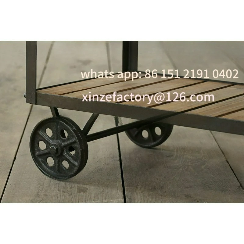 تخصيص الحديد الخشب الصلب خمر عربة الغذاء النبيذ الشاي عربة المطبخ المحمول الجرف ثلاثة طبقة عربة خزانة جانبية #2
