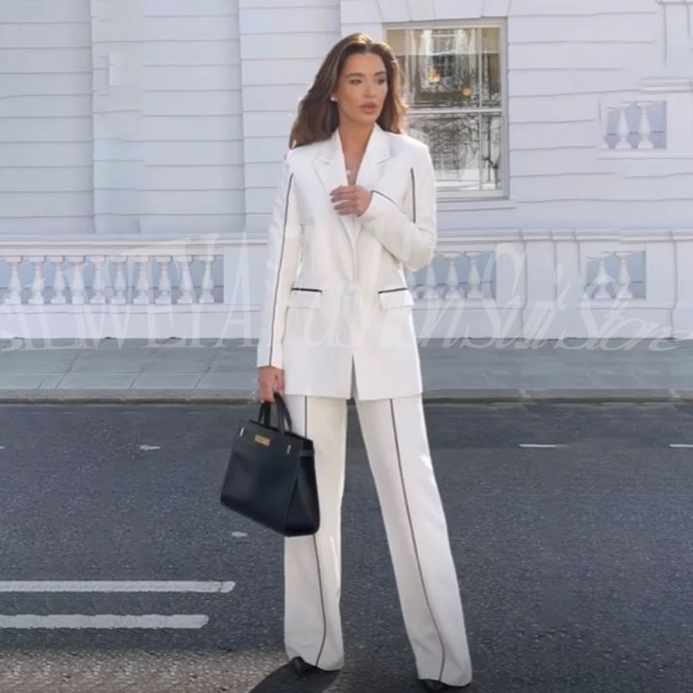 White Pants Suit Woman Luxury 2 Pieces Blazer Set High Quality Smart Causal Stylish Female Suits Trajes De Mujer Elegante