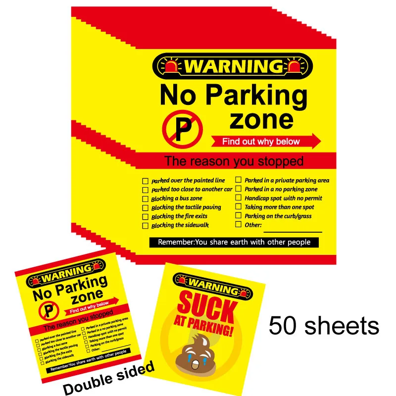 

50pcs Bad Parking Cards No Parking Funny Cardboard Humorous Parking Violation Cards with Multi Violation Reasons Warn Card