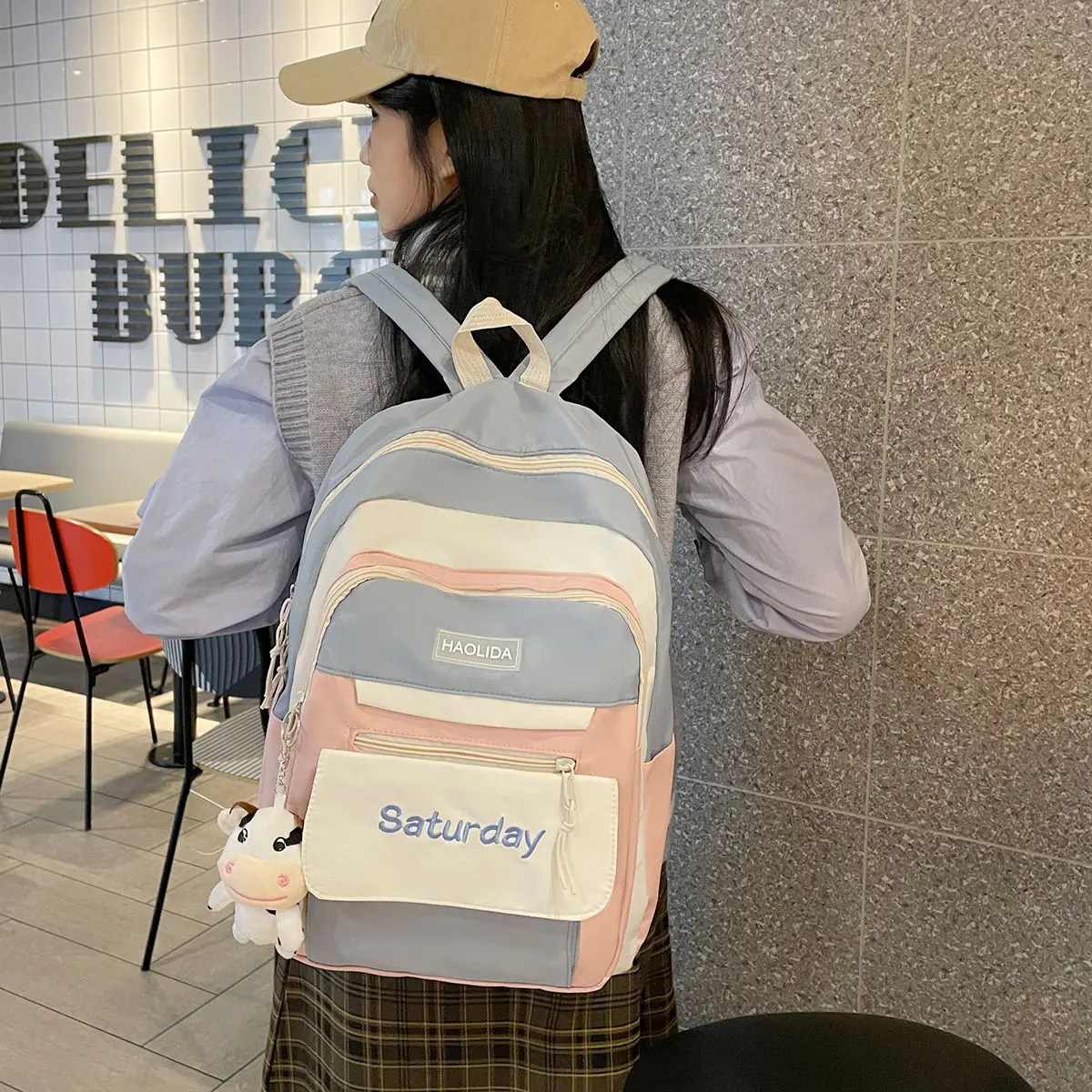 

Fashion Style Large Capacity Backpack Patchwork School Bag for Teens High Primary Middle High School Student's Travel Bag