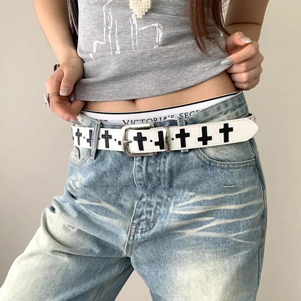 Fashion PU Leather Cross Shaped Belt Spicy Girl Gothic Punk Belt Hip Hop Personalized Y2K Belt Skirts Waistband