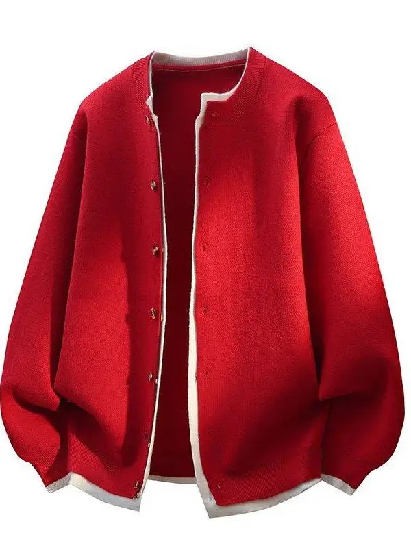 

Мужской красный вязаный свитер свободного кроя с эффектом двухслойности, кардиган-накидка, повседневная универсальная верхняя одежда, удобная для зимы...