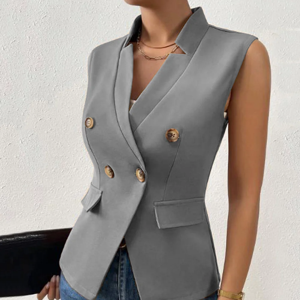 Double Breasted Women\'s Tailored Vest Fashion Matching Items Jackets Gun-barred V-neck Vests for Women Vintage New in Coats Best