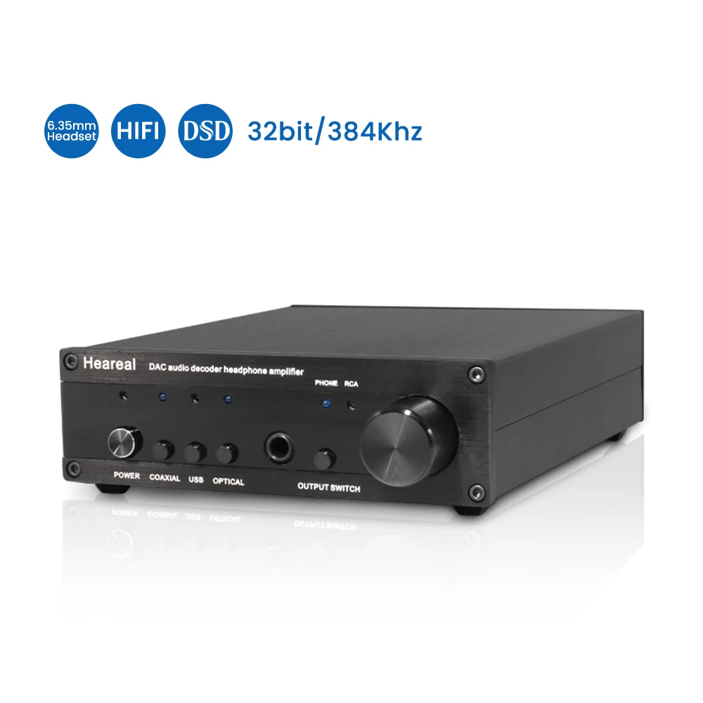 Heareal HiFi  DAC Decoding Headphone Amplifier ESS9018 U208 0PA2134 USB Optical Coaxial Audio Codec 32bit 384Khz DSD Amplifier