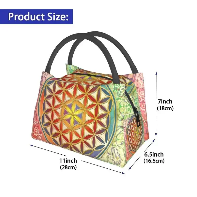 Flower Of Life Vintage Geometric Thermal Insulated Lunch Bags Women Mandala Resuable Lunch Container Storage Meal Food Box