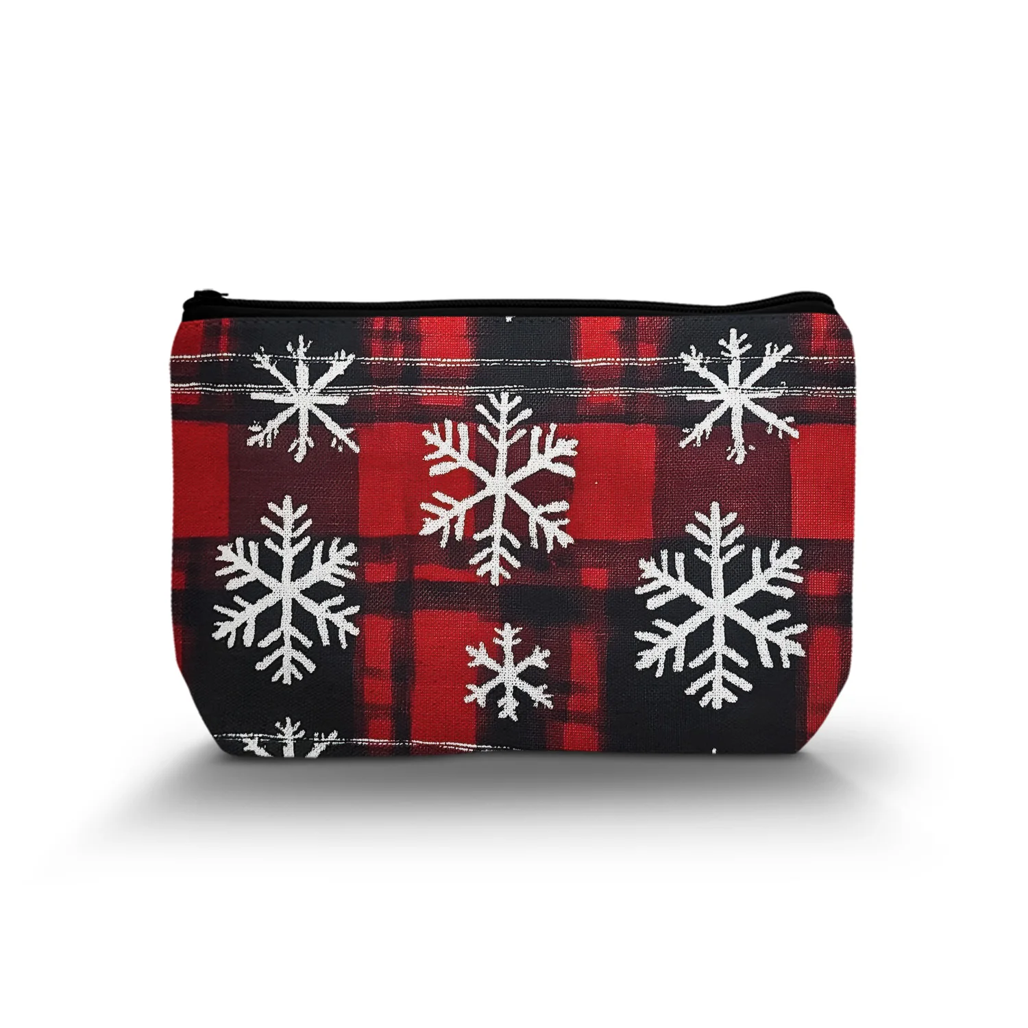 1Pc Snowflake And Plaid Pattern Cosmetic Bag Zipper Versatile Bag Women'S Classic Makeup Bag Versatile Lightweight 8.66x5.51Inch