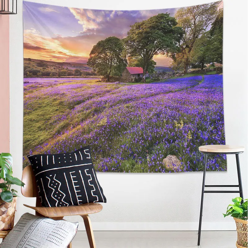 Nice Scenery Wall Hanging Tapestry Lavender Plant Decorative  Carpet Home Decor Polyester Rectangle  Mat