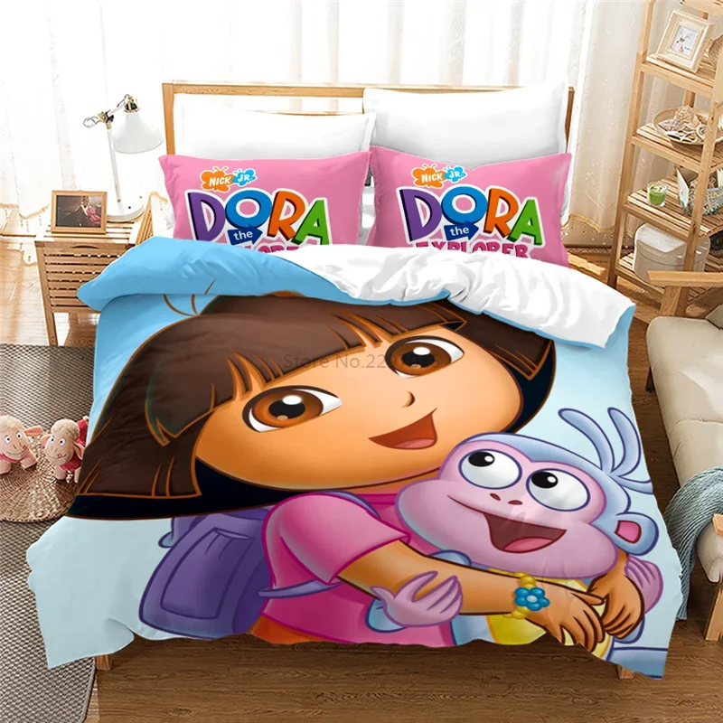 Cartoon Dora The Explorer 3d Bedding Set Duvet Cover Sets with Pillowcases Home Textile Kids Baby Single Double Queen King Size