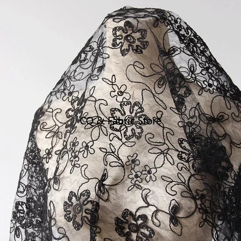 

Черная изысканная сетка с вышивкой, кружевная ткань, сделай сам, свадебное платье, аксессуары для одежды, дизайнерская ткань во дворе
