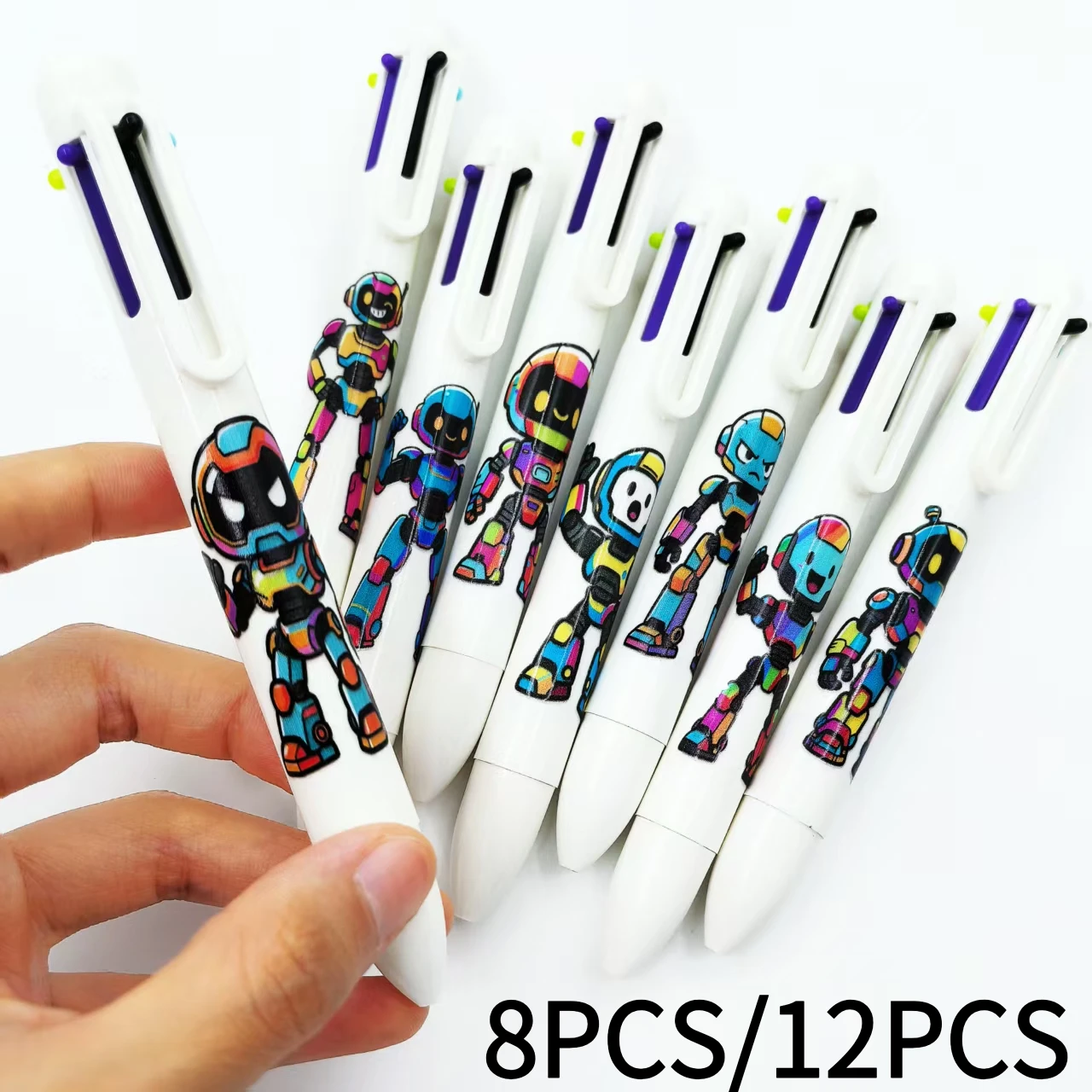 

8 шт./12 шт. шариковые ручки в форме робота, механические разноцветные шариковые ручки, канцелярские подарки на сезон «Снова в школу»