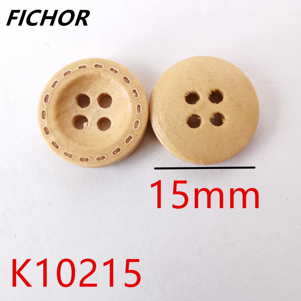 30/50pcs 15mm 4 Holes Brown Dotted Line Wooden Buttons Handmade Decorative Button For Apparel DIY Sewing Accessories