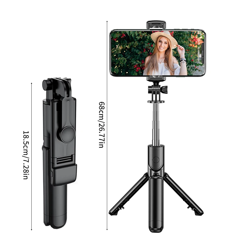 Trépied extensible sans fil avec lumière Bluetooth, perche à selfie, trépied extensible à distance pour iPhone, téléphone portable, diffusion en direct Tiktok