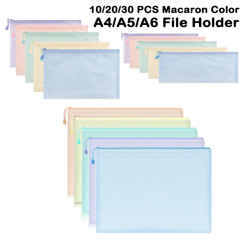 

10/20/30 Mesh Zipper Pouch Document Bag Waterproof Zip File Folder Storage Bags A4 A5 A6 Office School Supplies Stationery