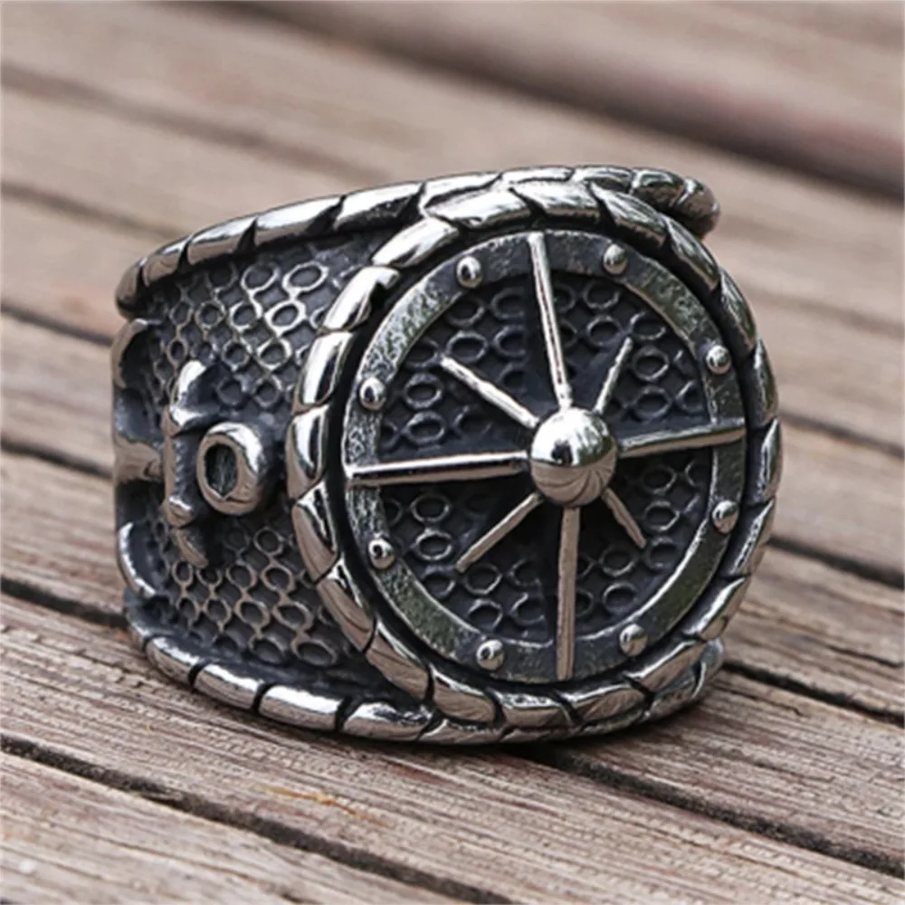 New Simple Punk Hip Hop Retro Niche Creative Trend Viking Compass Ring Nordic Biker Anchor Ring Men\'s Sailor Amulet Gift Jewelry