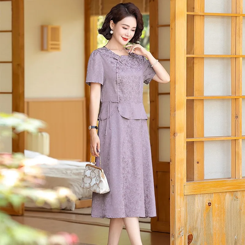 Female Solid Color Floral Mulberry Silk Midi Dres Spring Summer Elegant Patchwork Dress Vintage Casual Party Dresses