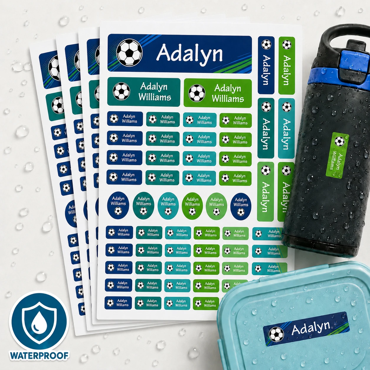 

Custom Soccer Name Labels Personalized Waterproof Stickers for Bottles Lunch Boxes Notebooks Sports Gear 4 Shapes
