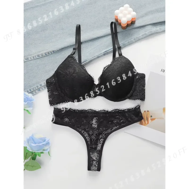 High Quality Simple Sexy Lace Women Push Up Bra And Panty Set Two Piece Lingerie Underwear A3107