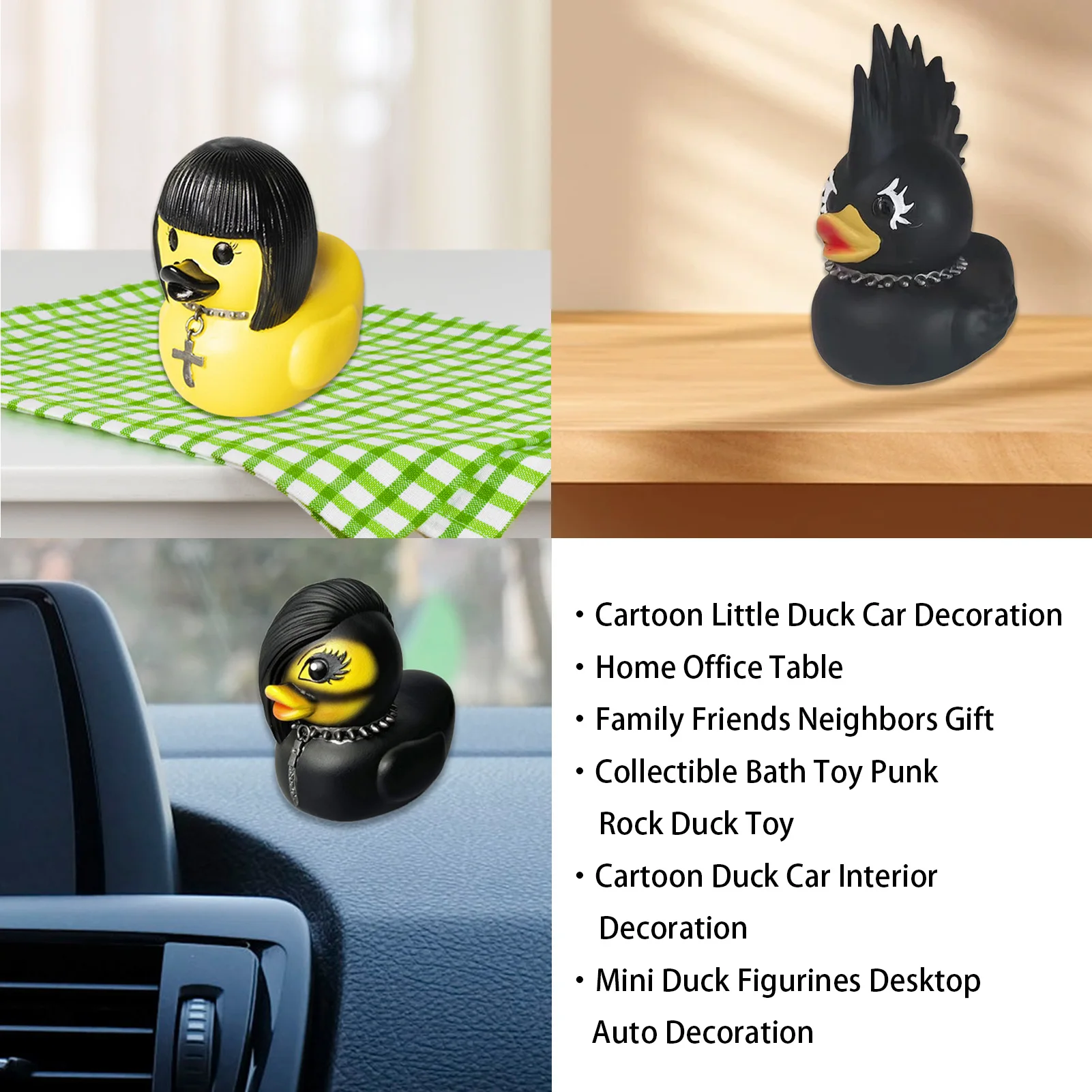 Cartoon Little Duck Car Decoration Collectible Bath Toy Punk Rock Duck Toy Ideal Gift for Your Loved One