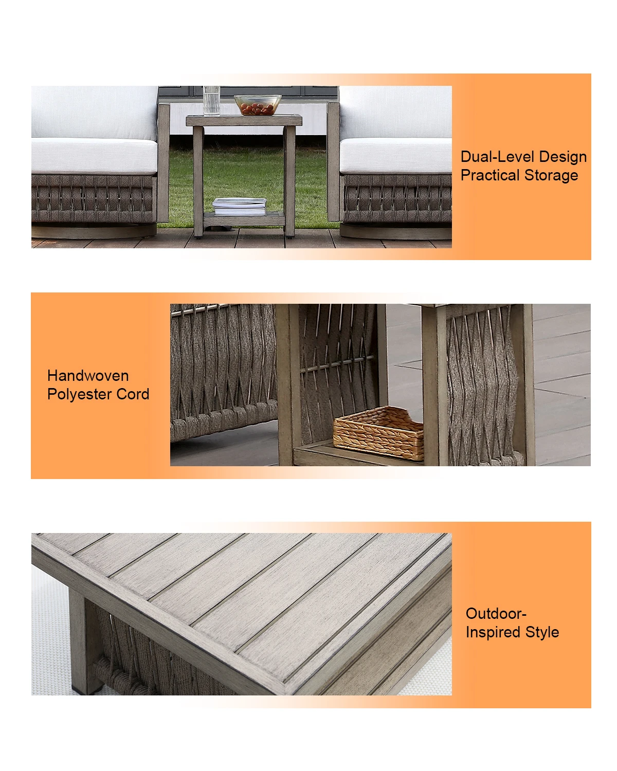 Conjunto de móveis giratórios para pátio externo, alumínio, 3 cadeiras, almofadas grossas e laváveis para pátios, hotéis, parques, varandas, varandas