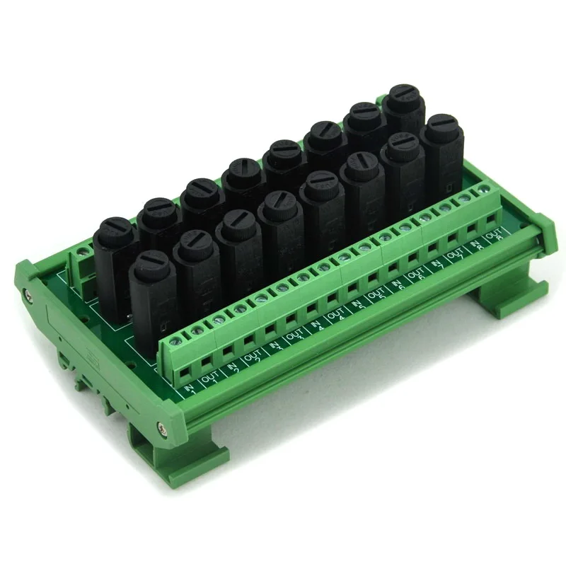 

Electronics-Salon 16 Channel Fuse Interface Module, Din Rail Mount, for 5x20mm Tube Fuse.