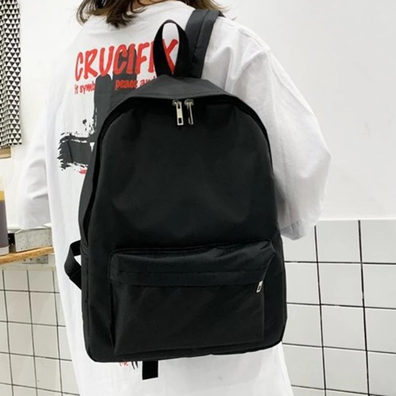 Women Backpack Small For School Teenagers Girls Nylon  White Bookbag Fashion Solid Color Travel Street Trend