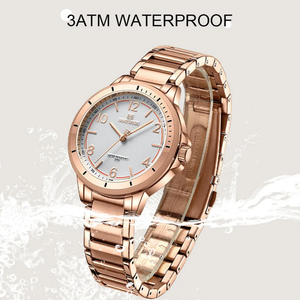 NAVIFORCE-Reloj de cuarzo con correa de acero inoxidable para Mujer, a la moda accesorio elegante, resistente al agua, NF5021