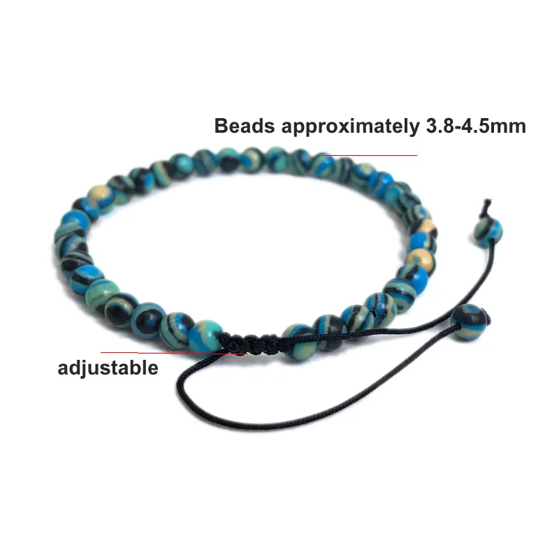 4mm Stone Beads Adjustable Bracelet For Men Shell turquoise malachite Chalcedony Onyx Woven Bracelets Women Yoga Jewelry