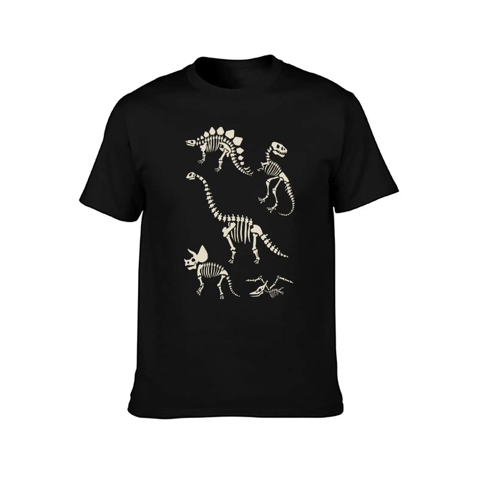 Dinosaur Fossils in Black T-Shirt Non-Shrink Basic Cotton T-Shirt