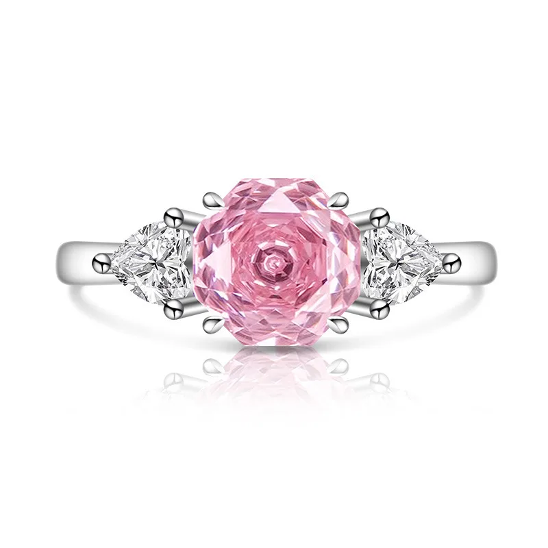 

925 Sterling Silver Ring Fire Rose Cut Ring Crystal Zircon Inlaid High Carbon Diamond Luxury Dream Wedding