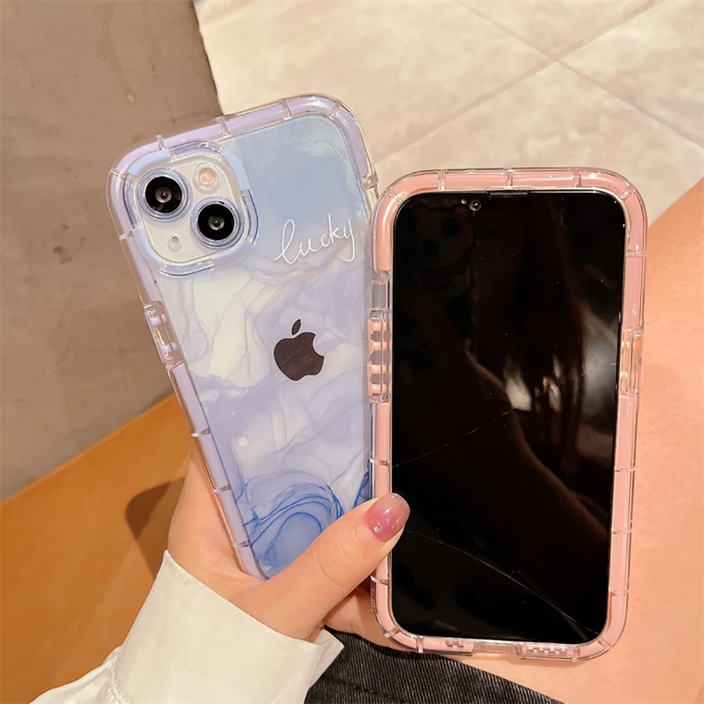 Super Shockproof Gradient Marble Bumper Phone Case For iPhone 14 11 12 13 15 Pro XS Max X XR Clear Soft Silicone Back Cover Case