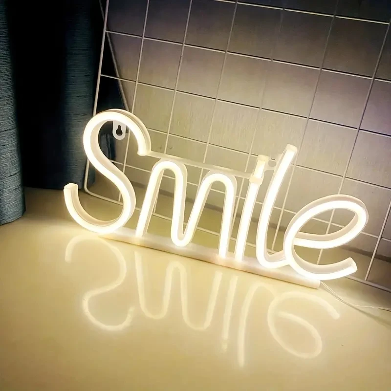 

Smile Neon Sign Lights Wedding Birthday Party Decor Neon Light LED Sign for Bar Gaming Room Bedroom Wall Decoration Night Lamps